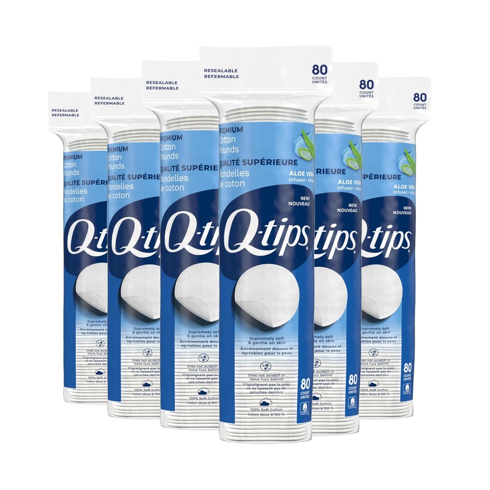 Q-Tips Premium Cotton Rounds For Face 100 Cotton Soft Lint Makeup Remover Pads