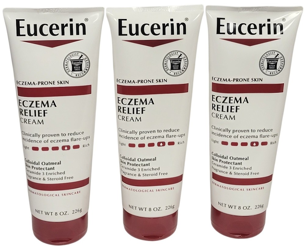 3 PK -8oz EACH Eucerin Eczema Relief Dry Skin Full Body Moisturizer Cream Lotion