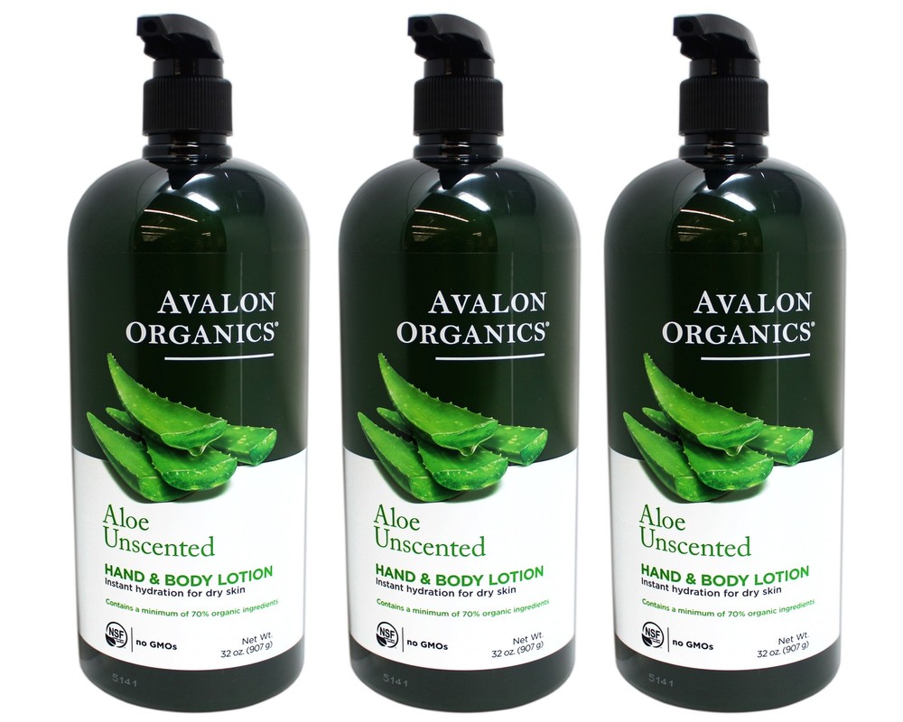 Avalon Organics Hand & Body Lotion for Dry Skin Aloe Unscented, 32 OZ – 3 Pack