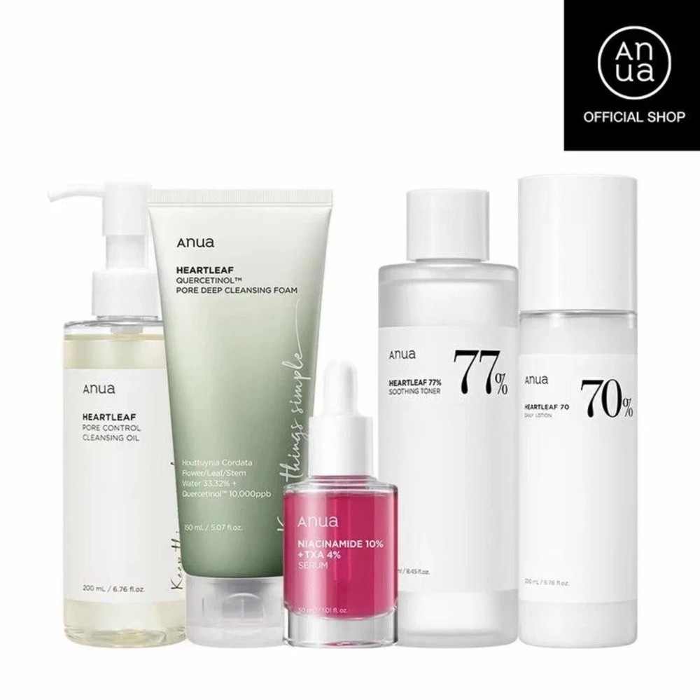 5pcs Anua Set- Niacinamide 10% TXA 4% Serum Heartleaf Toner Lotion Cleansing oil