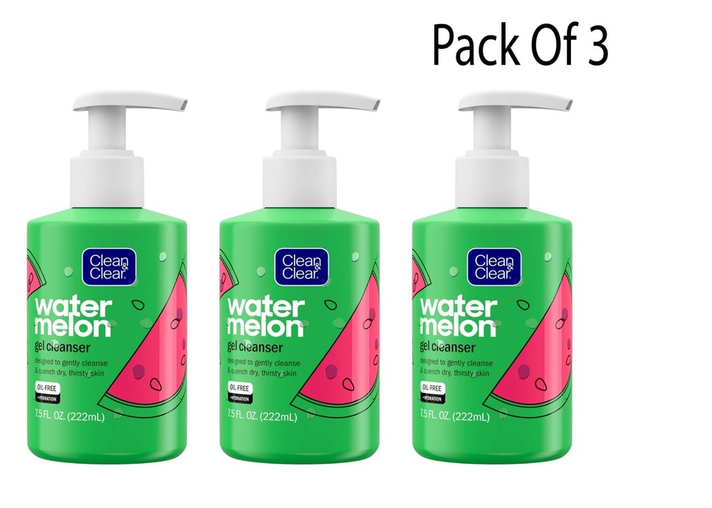 3 X Clean & Clear Watermelon Gel Facial Cleanser Hydrating and Oil-Free 7.5 oz