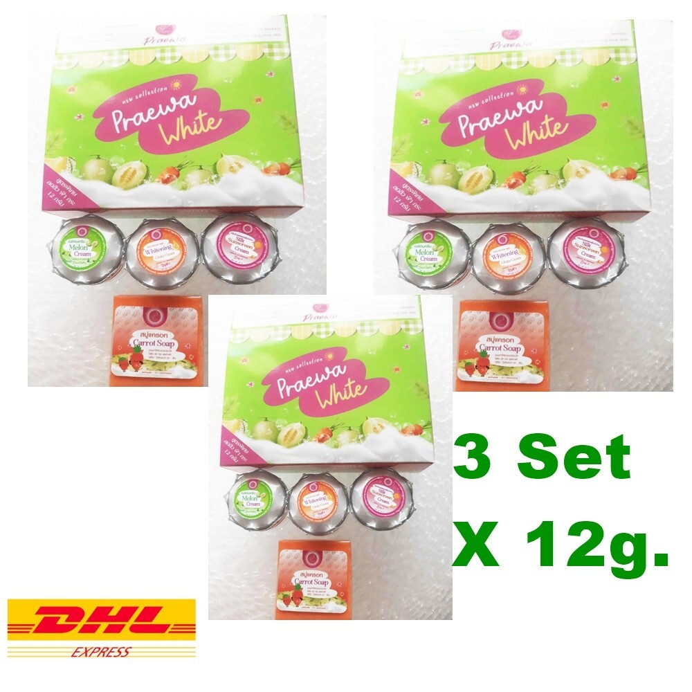 3X Set Cream Praewa White Lightening Reduce Dark Spots Freckles New