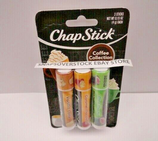3-PACK CHAPSTICK COFFEE COLLECTION ~ MINT MOCHA, CARAMEL MACCHIATO,VANILLA LATTE