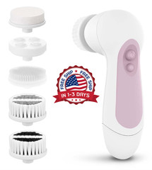 Waterproof Facial Cleansing Spin Brush Set 5 Exfoliating Face Scrubber Heads