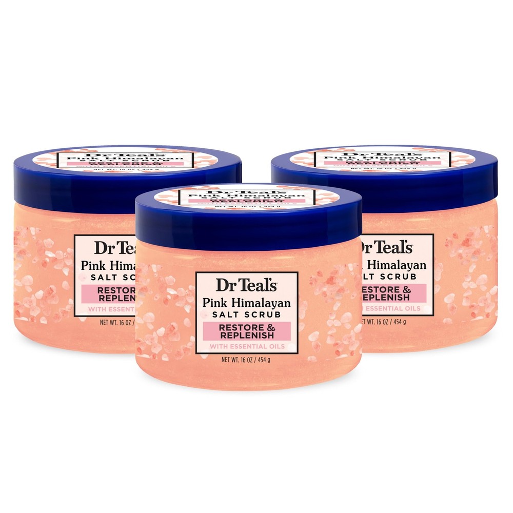 Dr Teal&rsquo;s Pink Himalayan Salt Body Scrub, Restore 16 Ounce (Pack of 3),
