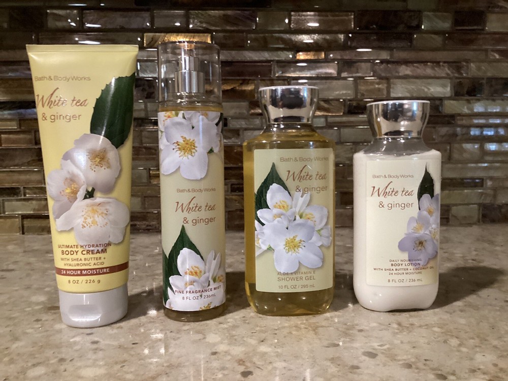Bath & Body Works WHITE TEA & GINGER Shower Gel, Cream, Lotion, Mist Lot of 4