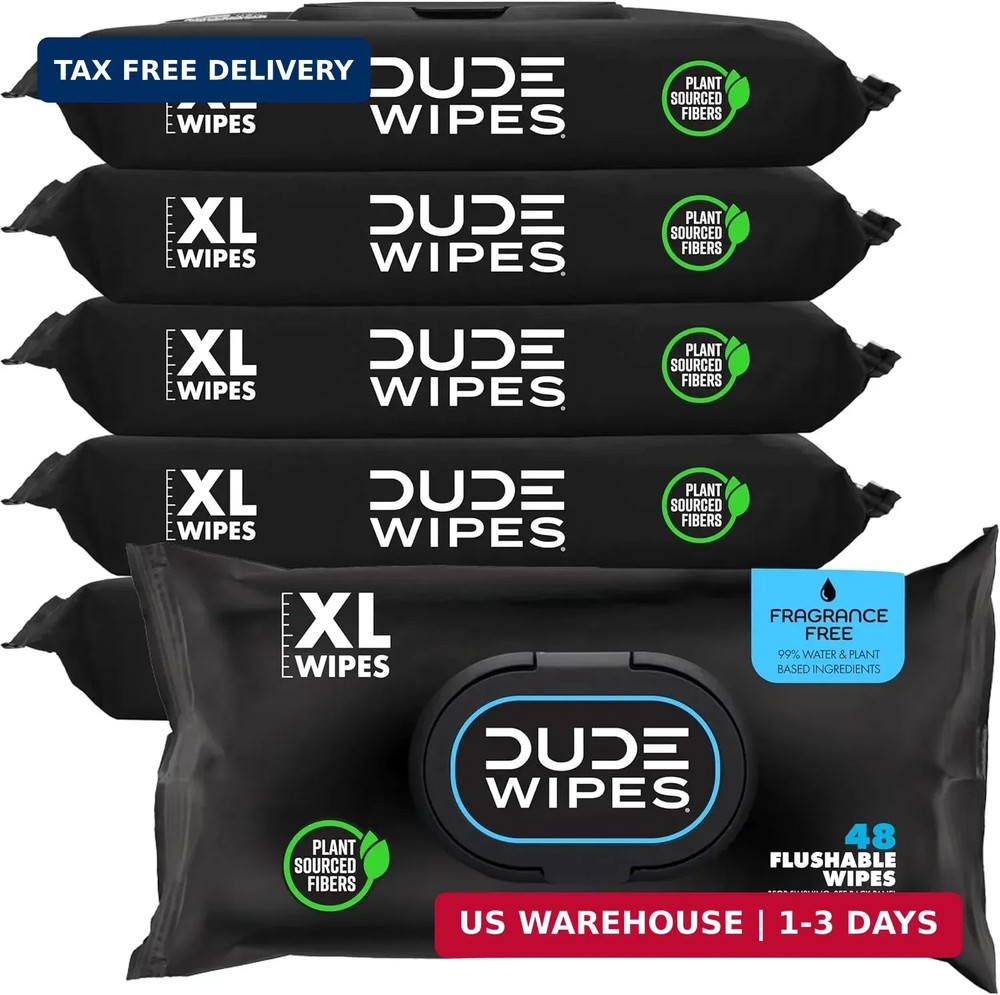 DUDE Wipes Unscented Flushable Wipes – Extra-Large Adult Wet Wipes for Sensitive