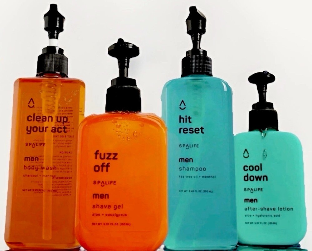 SpaLife Men’s Aloe Shampoo,Shave Gel,Aftershave,Body Wash & Lotion Grooming Kit
