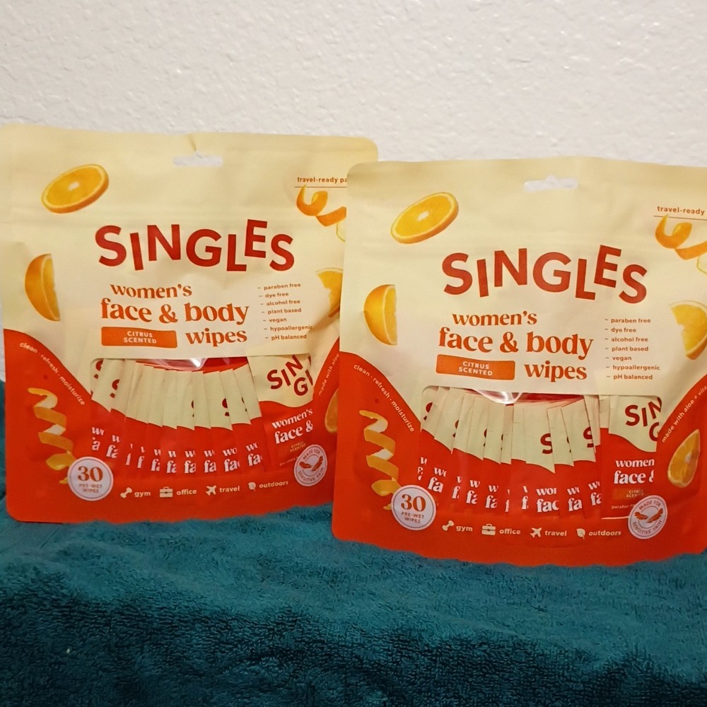 SINGLES Women&rsquo;s Face & Body Cleansing Wipes Citrus Travel Size 30 Aloe E