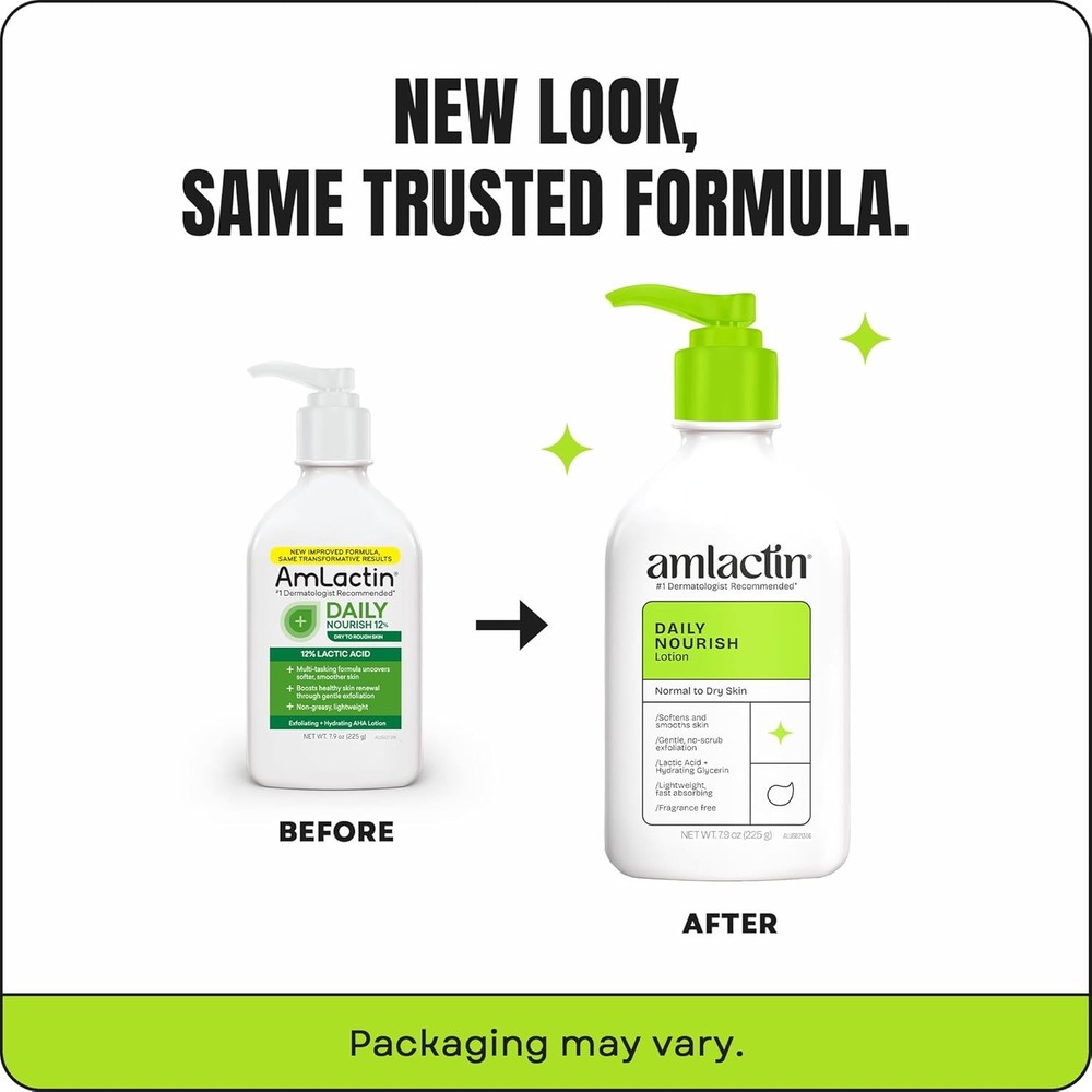 AmLactin Daily Nourish Therapeutic Body Lotion for Dry Skin – No-Scrub Exfoliato