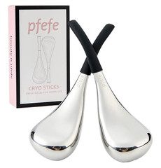 pfefe Cryo Sticks Facial Massager Depuff Manual Stainless Steel 2pc Silver/Black