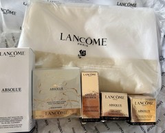 Lancome Absolue 6 pc Travel Set, Soap, Cleanser, Eye & Face Cream, Serum, Bag