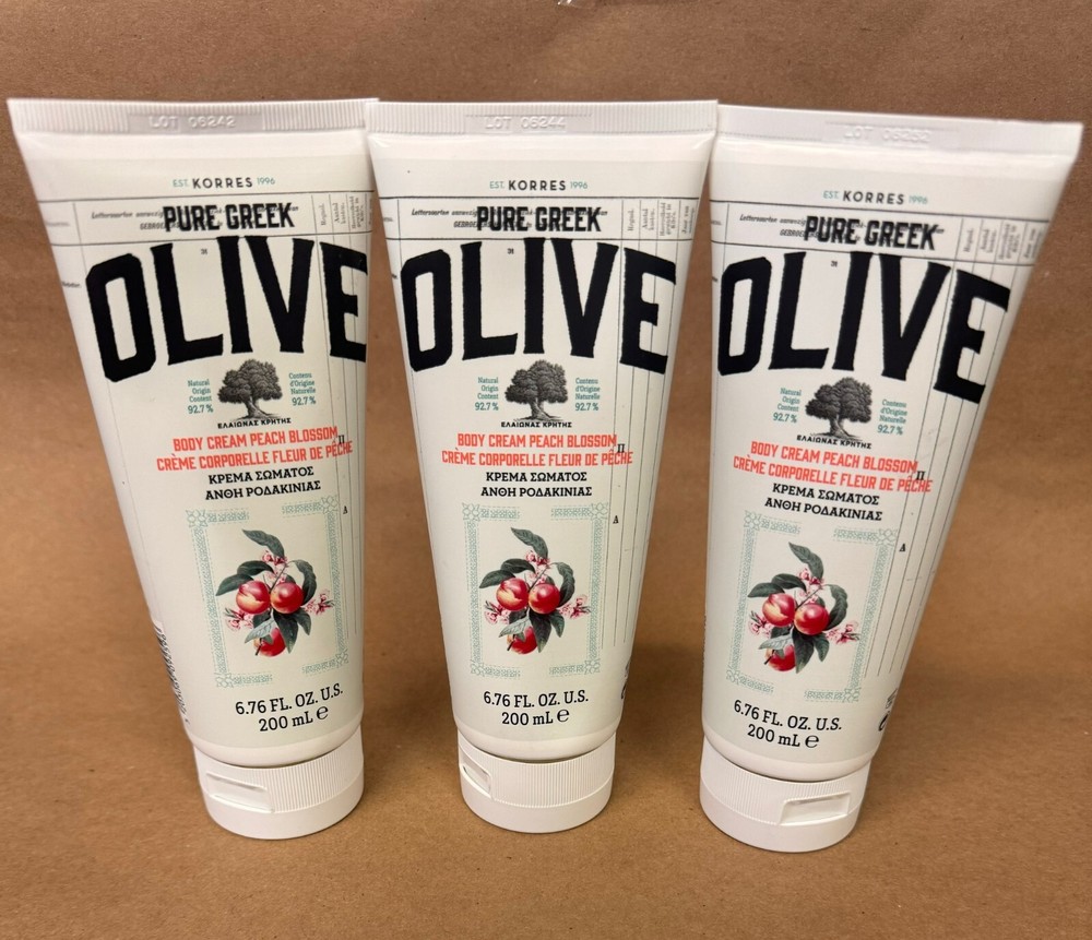 (SET of 3) KORRES Pure Greek Olive Body Cream Peach Blossom, 6.76 fl oz. **New**
