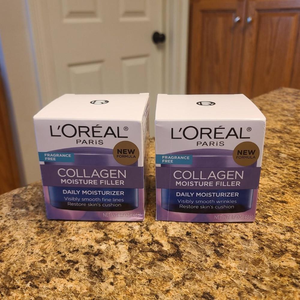 2 L&rsquo;Oreal Paris Collagen Moisture Filler. Fragrance Free 1.7 OZ x 2 NEW/Sealed