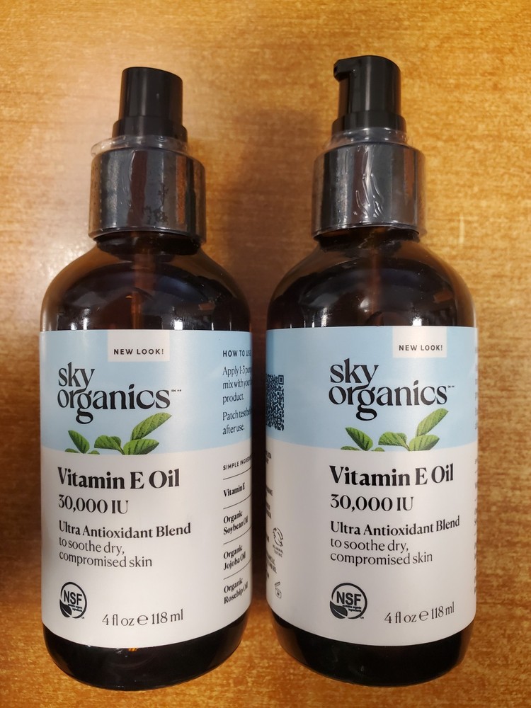 2 Pack: Sky Organics Vitamin E Oil 30,000IU 4 oz. ea. (7593) NO LID – 8B