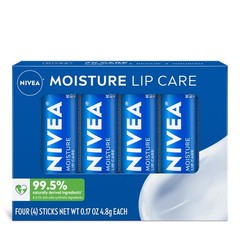 NIVEA Moisture Lip Care, Hydrating Balm with 0.17 Ounce (Pack of 4), Blue