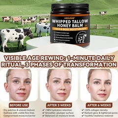 **Organic Grass-Fed Whipped Beef Tallow & Honey Balm for Face & Body, 4.2 Oz**
