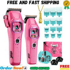 Hair Clipper Trimmer Set 13000 RPM Professional Barber Kit Pink SUPRENT Fangs
