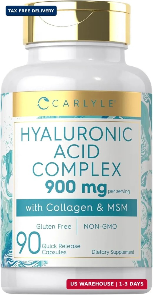 Carlyle Hyaluronic Acid Complex 900 mg | with Collagen and MSM | 90 Capsules | N
