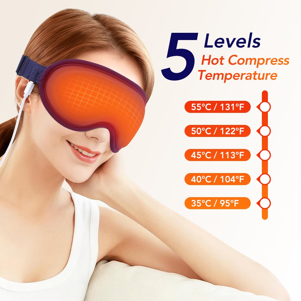 Heated Massage Eye Mask for Dry Eyes Warm Compress with 5 Heat 6 Vibration Modes
