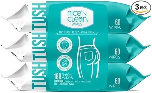 Nice &lsquo;N Clean Adult Flushable Wipes (3 X 60 Count) | Personal Cleansing Wipes Ma