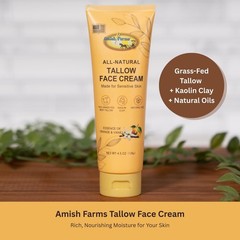 Grass Fed Beef Tallow Face Moisturizer with Kaolin Clay, Vitamin E & Olive Oi…