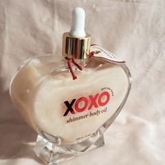 XOXO Love You More Shimmer Body Oil Rosewater Heart Shaped Glass Bottle 6.76oz