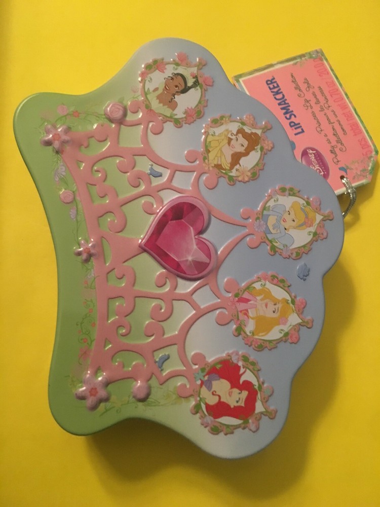 2 Lip Smacker Disney PRETTY AS A PRINCESS Crown Tin Containers Empty Vintage HTF