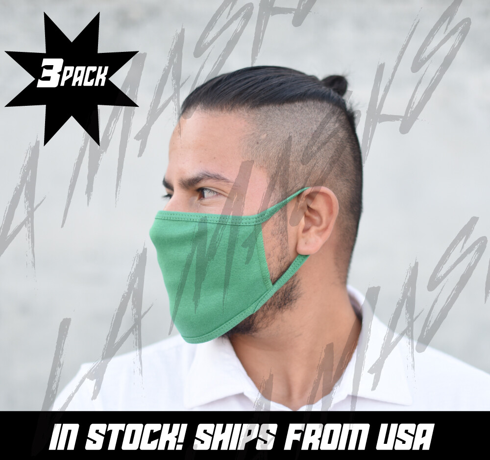 3 PCS Dual Layer Washable Face Masks (Color Green)