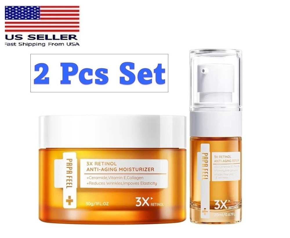 PAPA FEEL 3X Retinol Serum 20ml +Moisturizer Cream 30g Reduce Wrinkles Aging SET