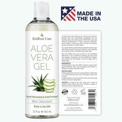 KinRose Care, 12oz Organic Aloe Vera Gel for Face, Skin, Hair & Sunburn Relief