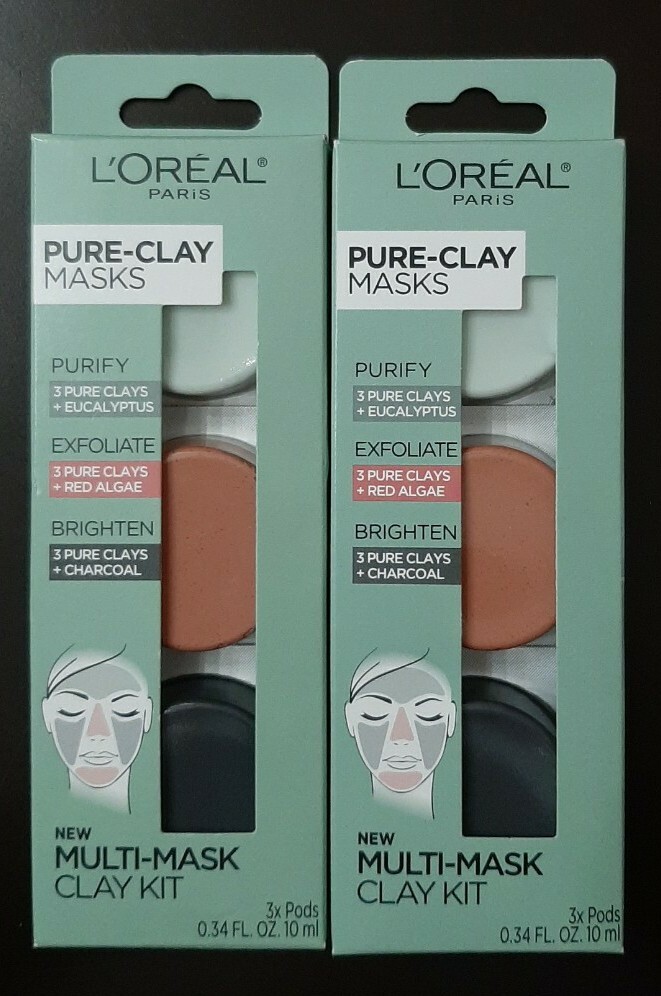 (2) Loreal Pure-Clay Masks Multi-Mask Clay Kit New & Sealed 0.34 fl oz EACH
