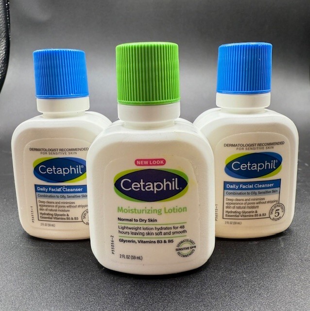 Cetaphil Daily Facial Cleanser (x2) and Moisturizing Lotion (x1)- Lot of 3- 2oz