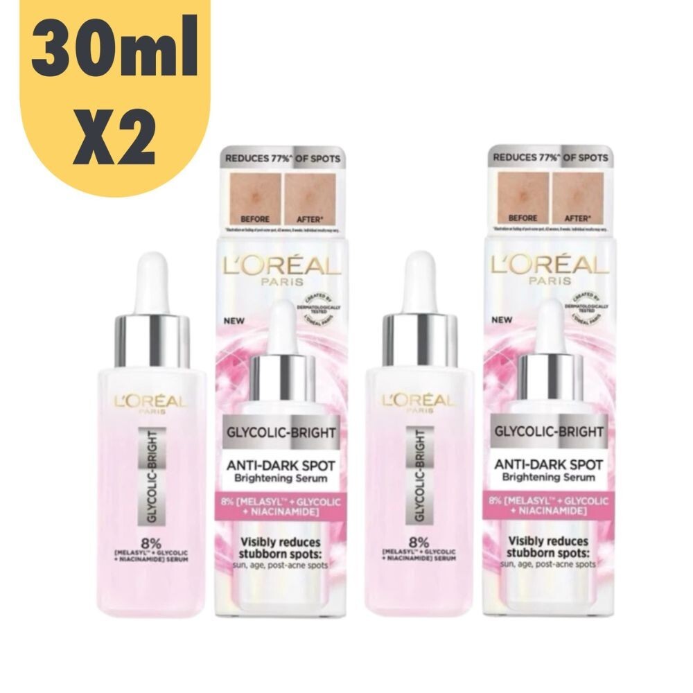 L&rsquo;Oreal Paris Glycolic Bright Instant Glowing Serum8% Melasyl Brightness 30ml X2