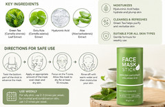 Green Tea Face Mask Stick 30g Hyaluronic Acid Deep Cleansing Set of 2