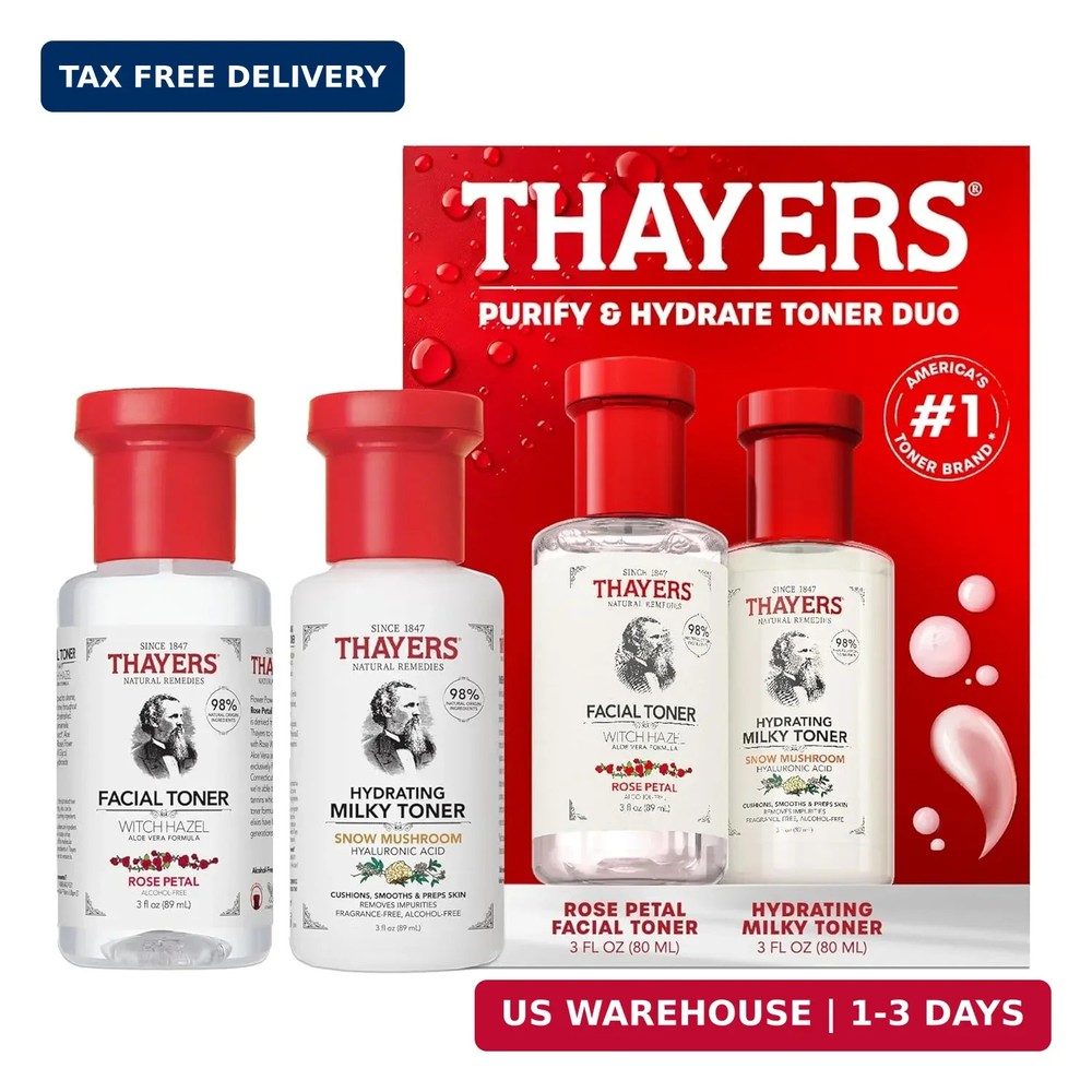 Thayers Purify & Hydrate Skin Care Set, Includes Rose Petal Facial Toner to Redu