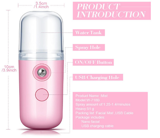 Nano Facial Mist Sprayer for Hydrating, Moisturizing and Makeup Setting