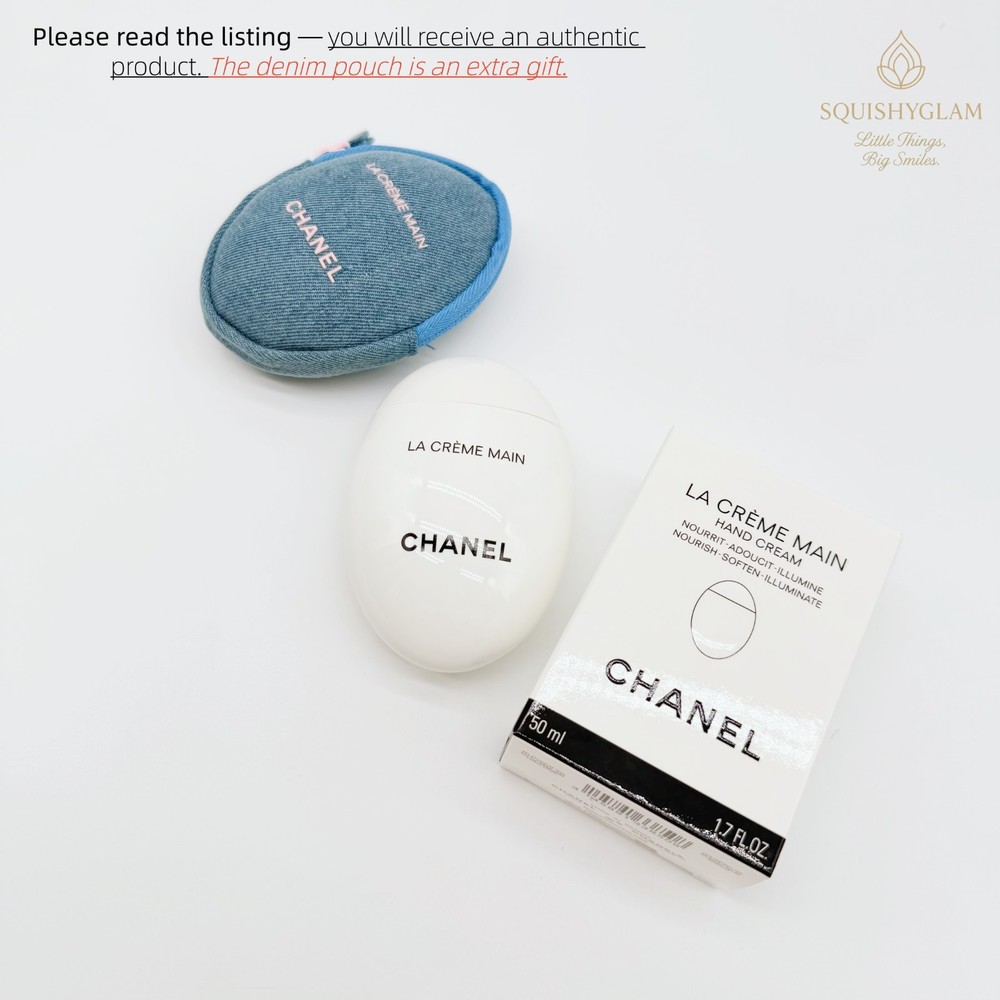 Chanel La Creme Main Hand Cream 50ml Full Size New Box + Bonus Denim Pouch -READ