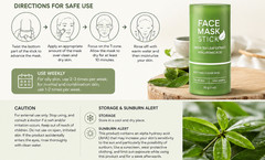 Green Tea Face Mask Stick 30g Hyaluronic Acid Deep Cleansing Set of 2