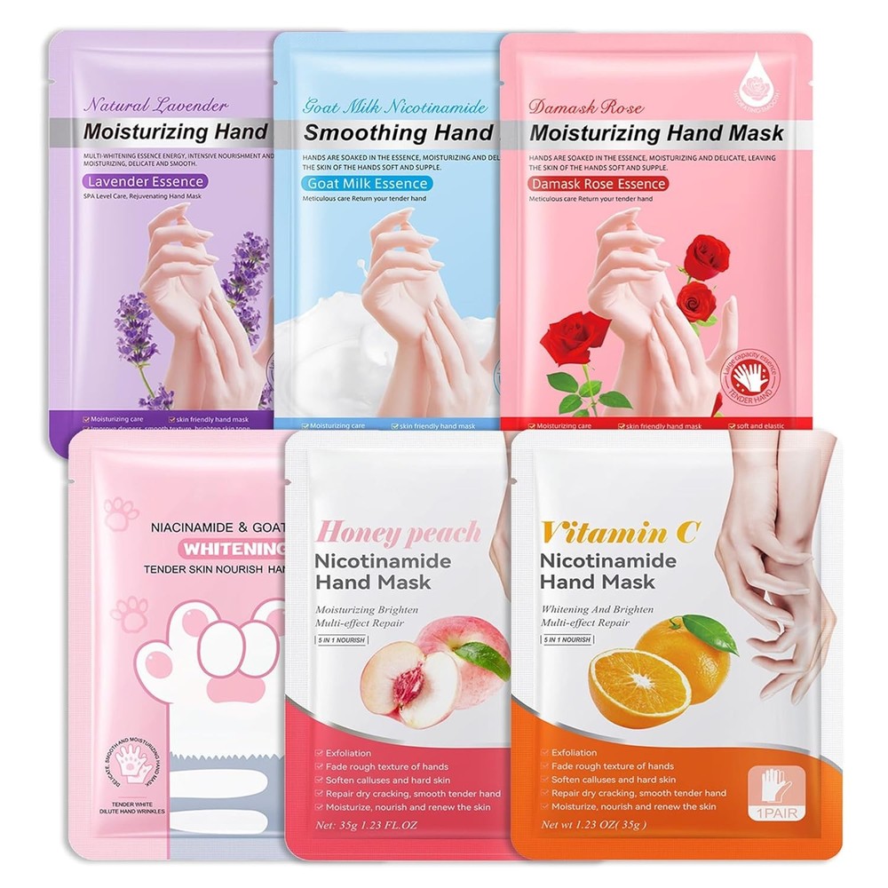 Hydrating Hand Masks, 6PCS Hand Mask Moisturizing Gloves for Men Women, Smooth L