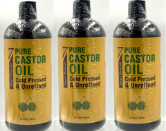 3x Pure Castor Oil, Cold Pressed & Unrefined, Unscented, 32oz each exp 04/27
