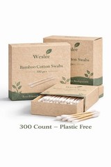 300 Eco-Friendly Bamboo Cotton Swabs – Biodegradable Wooden Buds for Ear & Makeu