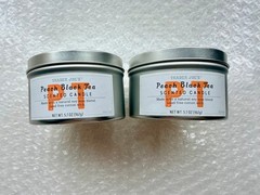 2 x Trader Joe&rsquo;s Peach Black Tea Candle Tin Soy Wax Blend 5.7oz Each New