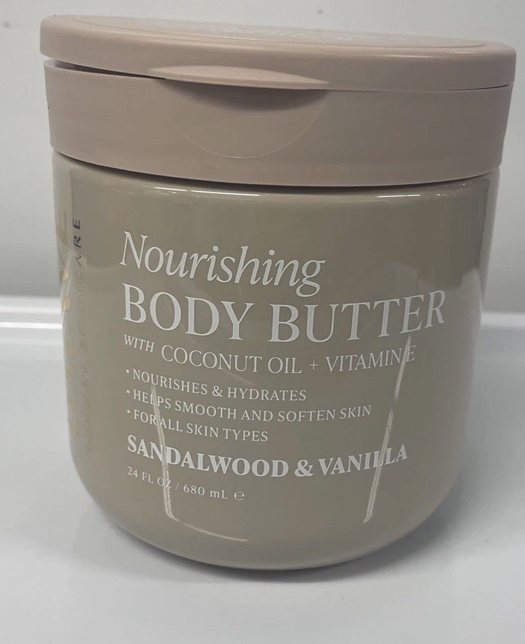 OMAVE Nourishing Body Butter w Coconut Oil &Vitamin E, Sandalwood & Vanilla 24oz