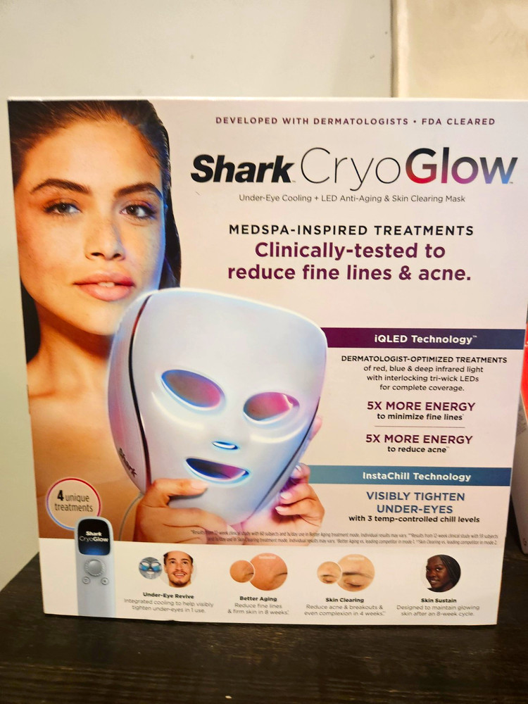 Shark CryoGlow LED Light Therapy Mask w/ Under-Eye Cooling Anti-Aging Acne