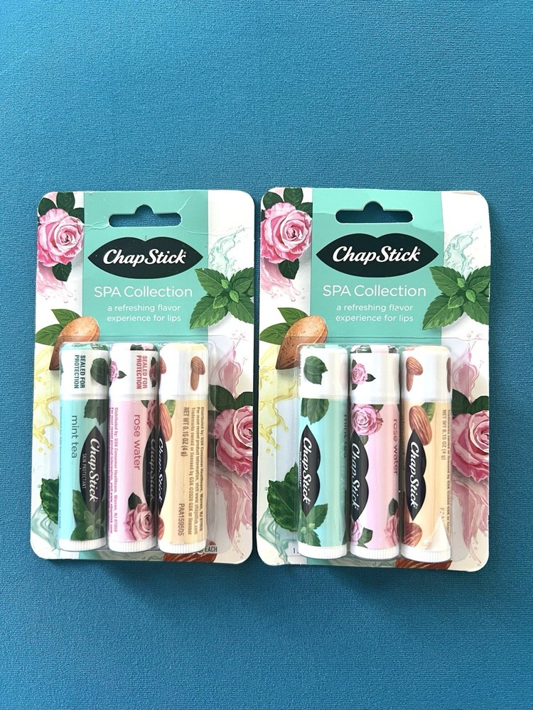 ChapStick SPA Collection Chap Stick Pack of 3 Mint Tea Rose Water Almond Oil X 2