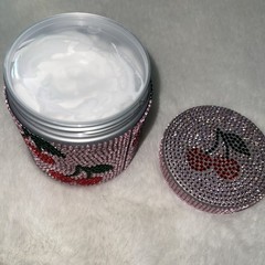Cherry Crystal Rhinestone Shiny Bedazzled Jar Body Cream Reusable Container Box