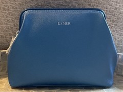 💠LA MER Cosmetic Bag Blue EMPTY Silver-tone Zippered Pouch 6x7x3 New FREE SHIP