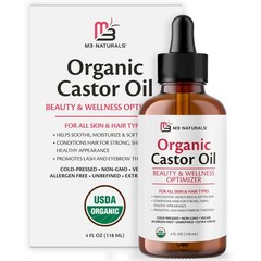 100% Pure Organic Castor Oil for Hair, Lash and 4 Fl Oz (Pack of 1), Clear