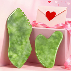 airogym 2PCS Jade Stone Gua Sha Set Face Massager Dark Green Phoenix